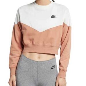 Nike Sportswear Heritage Crew color block cropped Pullover sweatshirt small